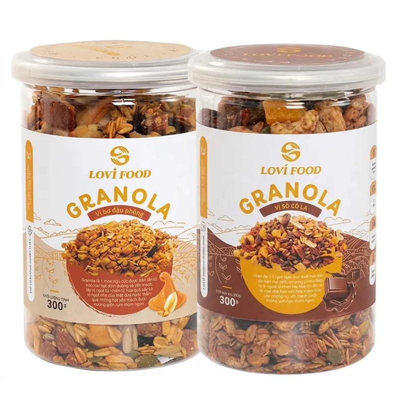 Granola Lovifood gồm 2 vị Bơ đậu phộng và Sô cô la