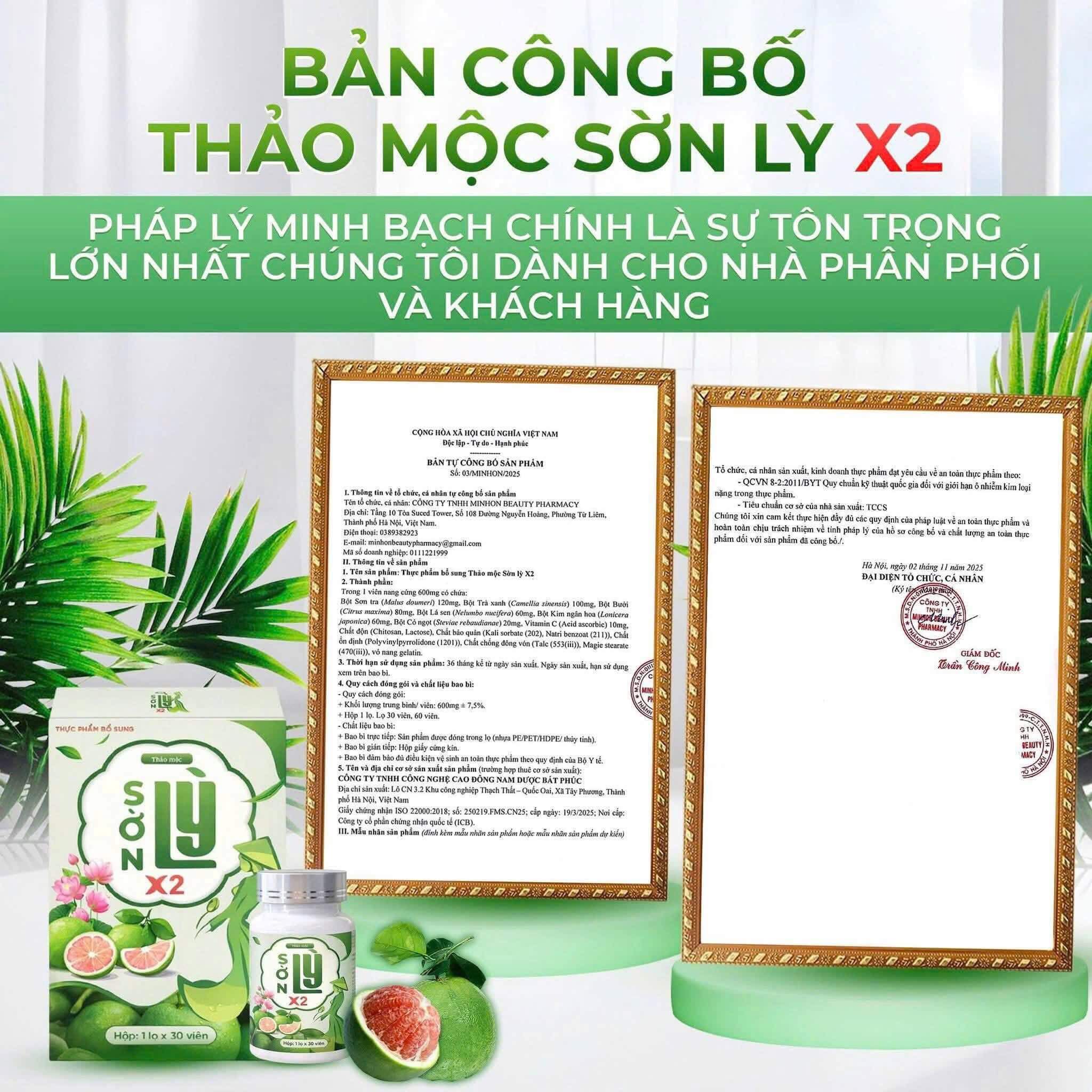 Giảm cân Sờn Lỳ X2 giấy kiểm nghiệm