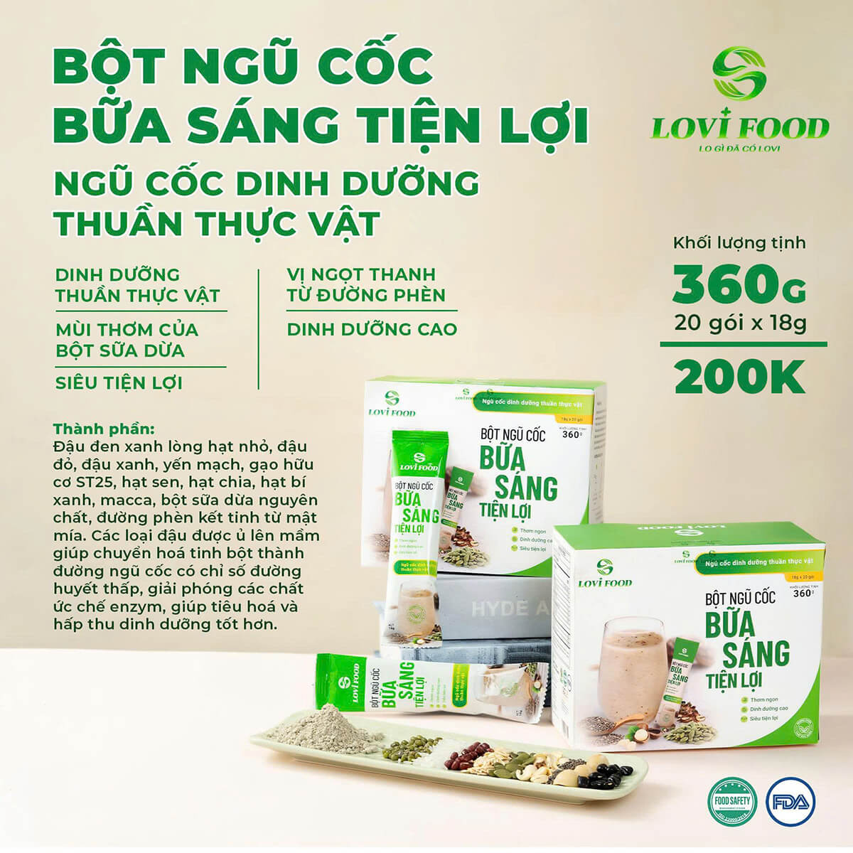 Thành phần chính của Bột Ngũ Cốc Bữa Sáng Tiện Lợi Lovifood